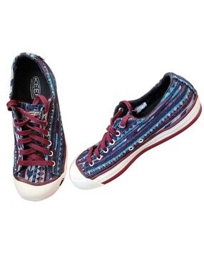 KEEN Coronado II Aztec Woven Canvas Vulcanized Sneakers Size 7.5 Burgundy/Blue
